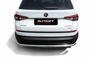 12 899 р. Защита заднего бампера Slitkoff (Ø 57 мм, с гибами)  Skoda Kodiaq  NU7 (2017-2021) дорестайлинг (Нержавеющая сталь)  с доставкой в г. Таганрог. Увеличить фотографию 2