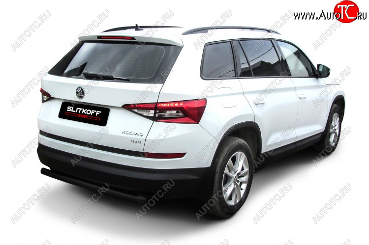 7 299 р. Защита заднего бампера Slitkoff ((Ø 57 мм)  Skoda Kodiaq  NU7 (2017-2021) дорестайлинг (Сталь с полимерным покрытием. Цвет: черный)  с доставкой в г. Таганрог