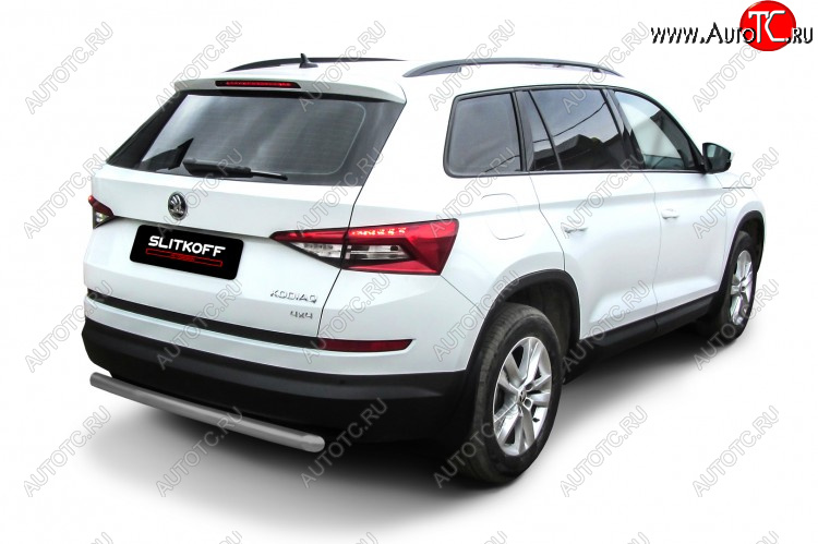 7 999 р. Защита заднего бампера Slitkoff (Ø 57 мм)  Skoda Kodiaq  NU7 (2017-2021) дорестайлинг (Сталь с полимерным покрытием. Цвет: серебристый)  с доставкой в г. Таганрог