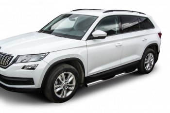 18 599 р. Защита порогов Slitkoff (Ø 76 мм, в проступями)  Skoda Kodiaq  NU7 (2017-2021) дорестайлинг (Нержавеющая сталь)  с доставкой в г. Таганрог. Увеличить фотографию 2