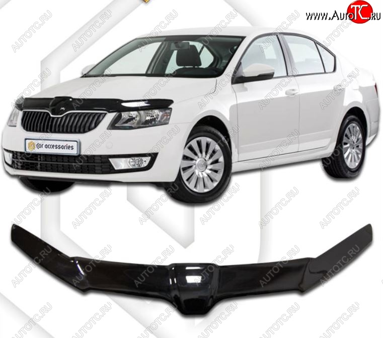 2 399 р. Дефлектор капота CA-Plastiс exclusive Skoda Octavia A7 дорестайлинг лифтбэк (2012-2017) (Classic черный, Без надписи)  с доставкой в г. Таганрог