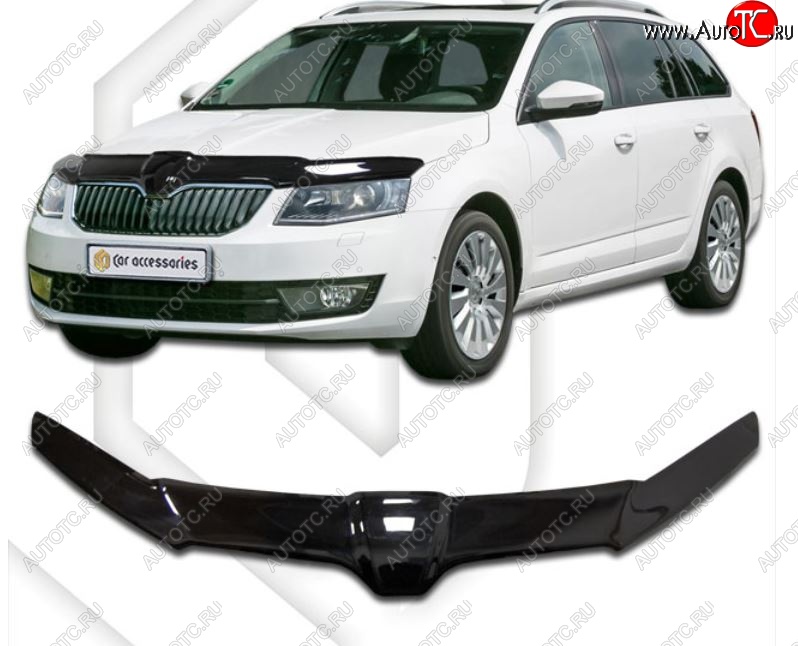 2 399 р. Дефлектор капота CA-Plastiс exclusive  Skoda Octavia  A7 (2012-2017) дорестайлинг лифтбэк, дорестайлинг универсал (Classic черный, Без надписи)  с доставкой в г. Таганрог