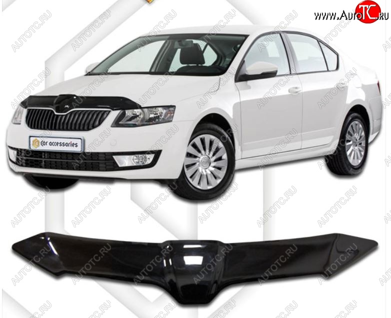 2 099 р. Дефлектор капота CA-Plastiс  Skoda Octavia  A7 (2012-2017) дорестайлинг лифтбэк (Classic черный, Без надписи)  с доставкой в г. Таганрог