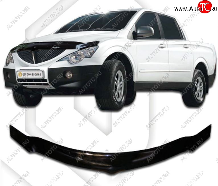 2 599 р. Дефлектор капота CA-Plastiс exclusive  SSANGYONG Actyon Sport (2006-2011) (Classic черный, Без надписи)  с доставкой в г. Таганрог