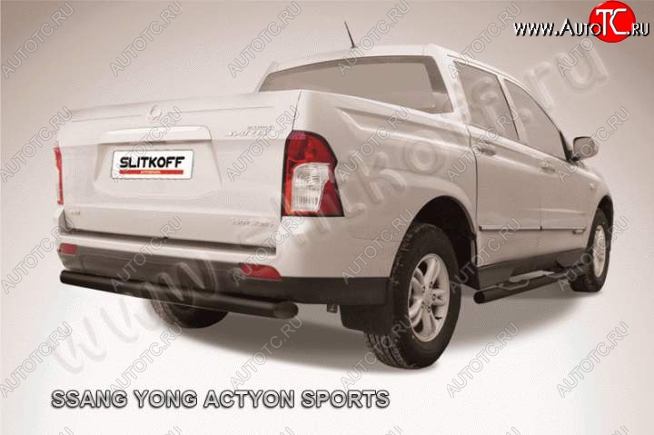 7 699 р. Защита задняя Slitkoff SSANGYONG Actyon Sport (2012-2024) (Цвет: серебристый)  с доставкой в г. Таганрог