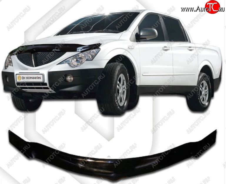 2 599 р. Дефлектор капота CA-Plastiс exclusive  SSANGYONG Actyon  1 (2006-2010) (Classic черный, Без надписи)  с доставкой в г. Таганрог