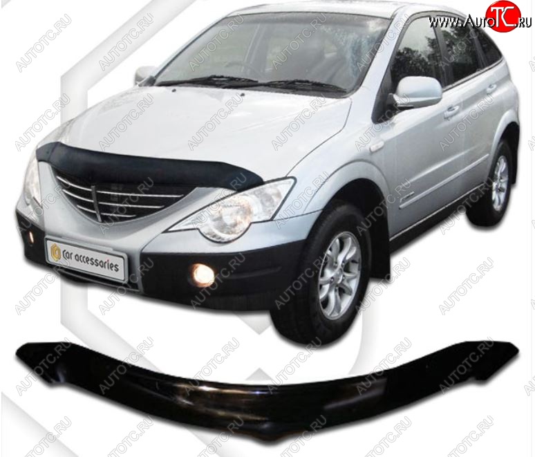 2 099 р. Дефлектор капота CA-Plastiс  SSANGYONG Actyon  1 (2006-2010) (Classic черный, Без надписи)  с доставкой в г. Таганрог