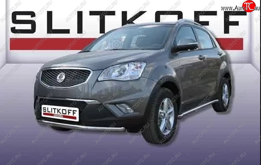 12 999 р. Одинарная защита переднего бампера Slitkoff 57мм  SSANGYONG Actyon (2010-2013) дорестайлинг (Цвет: нержавеющая полированная сталь)  с доставкой в г. Таганрог