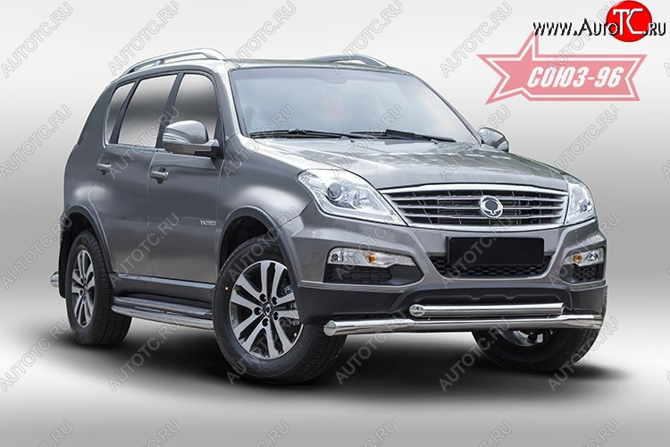 18 764 р. Защита переднего бампера двойная Souz-96 (d76/60) SSANGYONG Rexton Y290 (2012-2017)  с доставкой в г. Таганрог