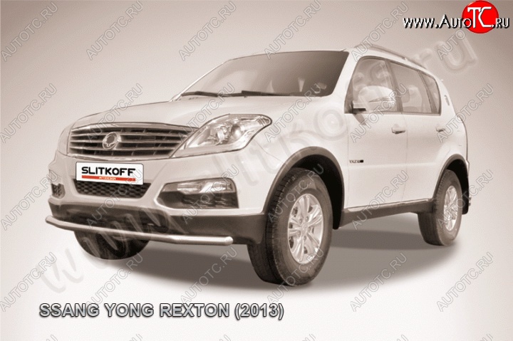 12 549 р. Одинарная защита переднего бампера диаметром 57 мм Slitkoff  SSANGYONG Rexton  Y290 (2012-2017) (Цвет: нержавеющая полированная сталь)  с доставкой в г. Таганрог