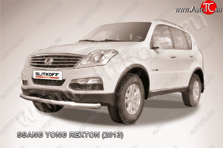 14 299 р. Одинарная защита переднего бампера диаметром 76 мм Slitkoff SSANGYONG Rexton Y290 (2012-2017) (Цвет: нержавеющая полированная сталь)  с доставкой в г. Таганрог