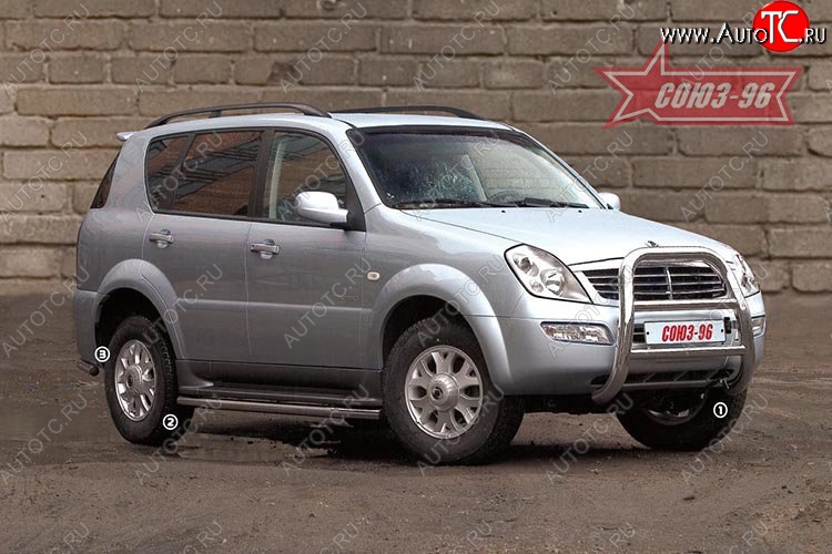 15 749 р. Защита переднего бампера (с кенгурином и подножкой) Souz-96 (d76) SSANGYONG Rexton Y200 (2001-2006)  с доставкой в г. Таганрог