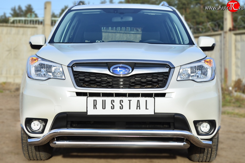 25 599 р. Защита переднего бампера (2 трубыØ63 мм, волна, нержавейка) SLITKOFF Subaru Forester SJ дорестайлинг (2012-2016)  с доставкой в г. Таганрог