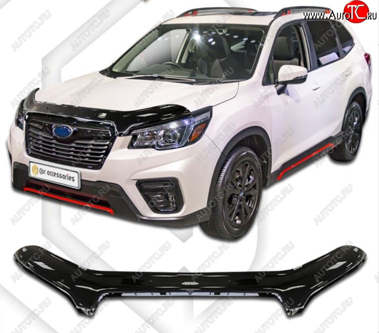 2 499 р. Дефлектор капота CA-Plastiс  Subaru Forester  SK/S14 (2018-2021) дорестайлинг (Classic черный, Без надписи)  с доставкой в г. Таганрог