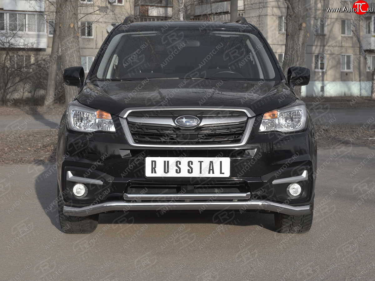 25 399 р. Защита переднего бампера (2 трубы Ø63 и 42 мм, нержавейка) SLITKOFF Subaru Forester SJ рестайлинг (2016-2019)  с доставкой в г. Таганрог