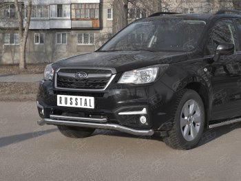 25 399 р. Защита переднего бампера (2 трубы Ø63 и 42 мм, нержавейка) SLITKOFF Subaru Forester SJ рестайлинг (2016-2019)  с доставкой в г. Таганрог. Увеличить фотографию 2