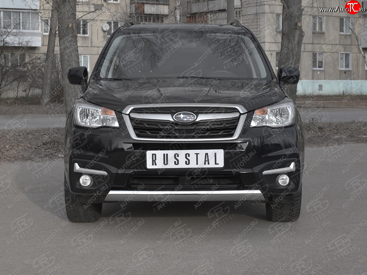 15 649 р. Защита переднего бампера (Ø75x42 мм, нержавейка) Russtal Subaru Forester SJ рестайлинг (2016-2019)  с доставкой в г. Таганрог