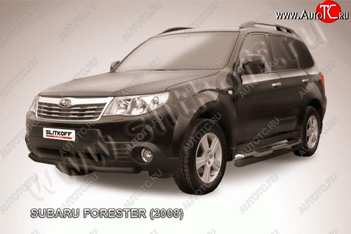 8 449 р. Защита переднего бампер Slitkoff Subaru Forester SH (2008-2013) (Цвет: серебристый)  с доставкой в г. Таганрог