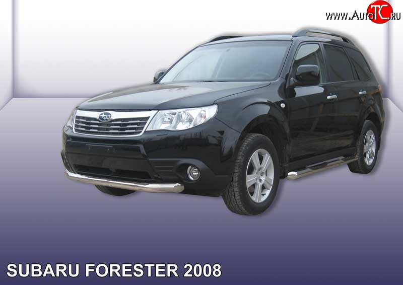 14 999 р. Одинарная защита переднего бампера диаметром 76 мм Slitkoff  Subaru Forester  SH (2008-2013) (Цвет: нержавеющая полированная сталь)  с доставкой в г. Таганрог