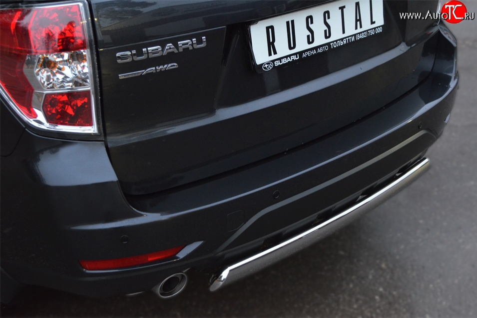 16 599 р. Защита заднего бампера (Ø75x42 мм, нержавейка) Russtal Subaru Forester SH (2008-2013)  с доставкой в г. Таганрог