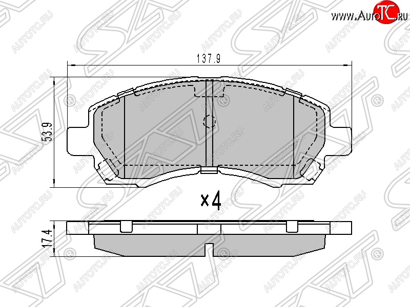 1 239 р. Колодки тормозные SAT (передние) Subaru Impreza GD седан дорестайлинг (2000-2002)  с доставкой в г. Таганрог