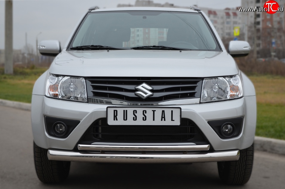 21 349 р. Защита переднего бампера (2 трубыØ76 и 42 мм, нержавейка) SLITKOFF  Suzuki Grand Vitara  JT (2012-2016) 3 двери 2-ой рестайлинг  с доставкой в г. Таганрог