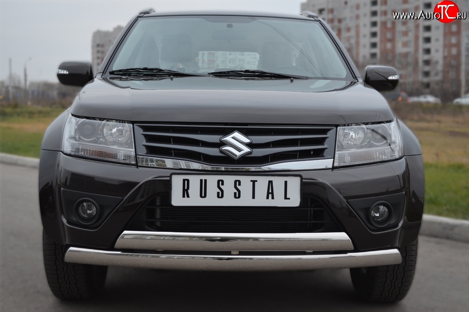 27 999 р. Защита переднего бампера (2 трубыØ75х42 мм, нержавейка) Russtal Suzuki Grand Vitara JT 5 дверей 2-ой рестайлинг (2012-2016)  с доставкой в г. Таганрог