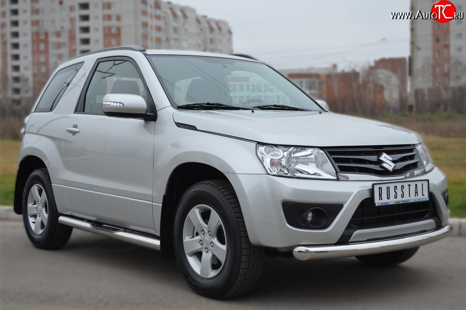 15 749 р. Одинарная защита переднего бампера диаметром 76 мм (3 дв.) SLITKOFF  Suzuki Grand Vitara  JT (2012-2016) 3 двери 2-ой рестайлинг  с доставкой в г. Таганрог