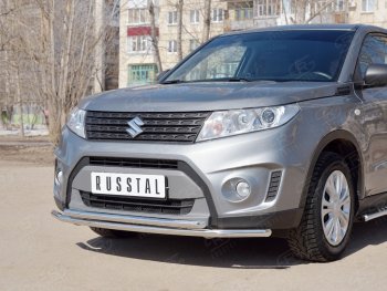 18 799 р. Защита переднего бампера (2 трубыØ42 мм, нержавейка) SLITKOFF  Suzuki Vitara  LY (2015-2019) дорестайлинг  с доставкой в г. Таганрог. Увеличить фотографию 2