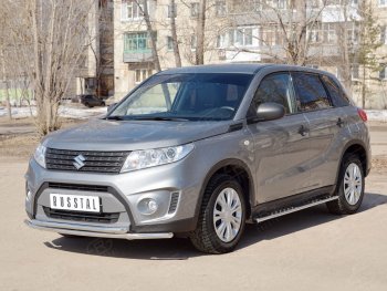 18 799 р. Защита переднего бампера (2 трубыØ42 мм, нержавейка) SLITKOFF  Suzuki Vitara  LY (2015-2019) дорестайлинг  с доставкой в г. Таганрог. Увеличить фотографию 3