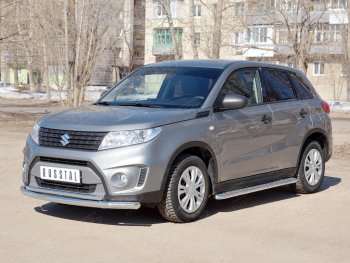 19 649 р. Защита переднего бампера (2 трубы Ø63 и 42 мм, нержавейка) SLITKOFF  Suzuki Vitara  LY (2015-2019) дорестайлинг  с доставкой в г. Таганрог. Увеличить фотографию 3