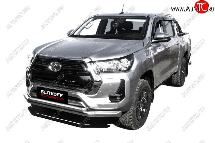 24 999 р. Защита переднего бампера Slitkoff (Ø 76+Ø 57, двойная).  Toyota Hilux  AN120 (2017-2020) 1-ый рестайлинг (Нержавеющая сталь)  с доставкой в г. Таганрог