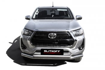 24 999 р. Защита переднего бампера Slitkoff (Ø 76+Ø 57, двойная).  Toyota Hilux  AN120 (2017-2020) 1-ый рестайлинг (Нержавеющая сталь)  с доставкой в г. Таганрог. Увеличить фотографию 2