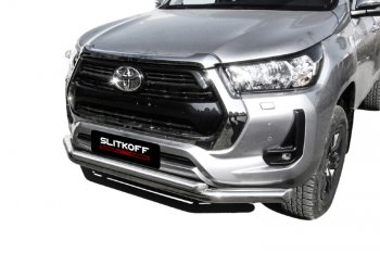 24 999 р. Защита переднего бампера Slitkoff (Ø 76+Ø 57, двойная).  Toyota Hilux  AN120 (2017-2020) 1-ый рестайлинг (Нержавеющая сталь)  с доставкой в г. Таганрог. Увеличить фотографию 3