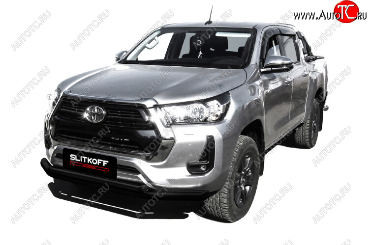 17 599 р. Защита переднего бампера Slitkoff (Ø 76+Ø 57 мм, двойная).  Toyota Hilux  AN120 (2017-2020) 1-ый рестайлинг (Сталь с полимерным покрытием. Цвет: черный)  с доставкой в г. Таганрог