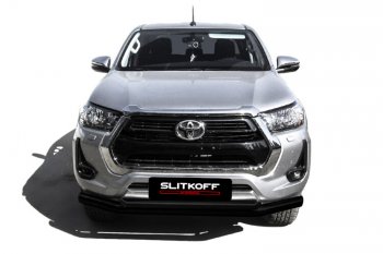 17 599 р. Защита переднего бампера Slitkoff (Ø 76+Ø 57 мм, двойная).  Toyota Hilux  AN120 (2017-2020) 1-ый рестайлинг (Сталь с полимерным покрытием. Цвет: черный)  с доставкой в г. Таганрог. Увеличить фотографию 2