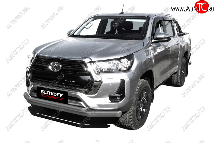 15 899 р. Защита переднего бампера Slitkoff (Ø 76+Ø 57, двойная).  Toyota Hilux  AN120 (2017-2020) 1-ый рестайлинг (Сталь с полимерным покрытием. Цвет: серебристый)  с доставкой в г. Таганрог