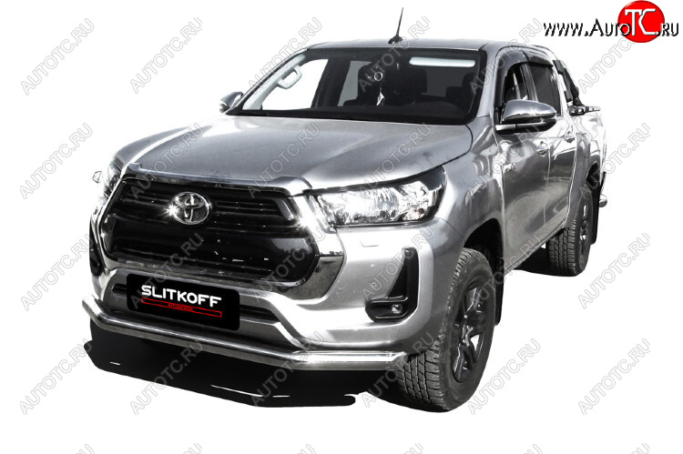 20 999 р. Защита переднего бампера Slitkoff (Ø 76 мм).  Toyota Hilux  AN120 (2017-2020) 1-ый рестайлинг (Нержавеющая сталь)  с доставкой в г. Таганрог