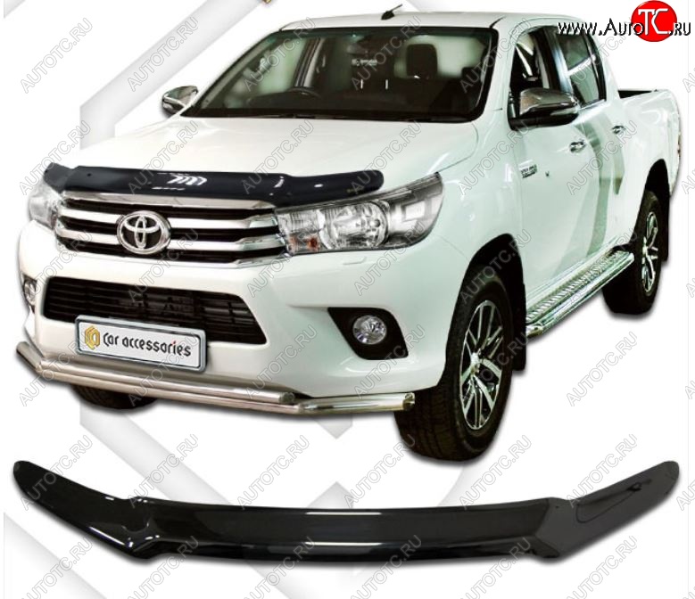 2 099 р. Дефлектор капота CA-Plastiс  Toyota Hilux  AN120 (2016-2020) дорестайлинг, 1-ый рестайлинг (Classic черный, Без надписи)  с доставкой в г. Таганрог