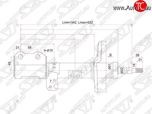 3 899 р. Правый амортизатор передний (2WD, 4WD) SAT Toyota Allion T260 седан дорестайлинг (2007-2010)  с доставкой в г. Таганрог