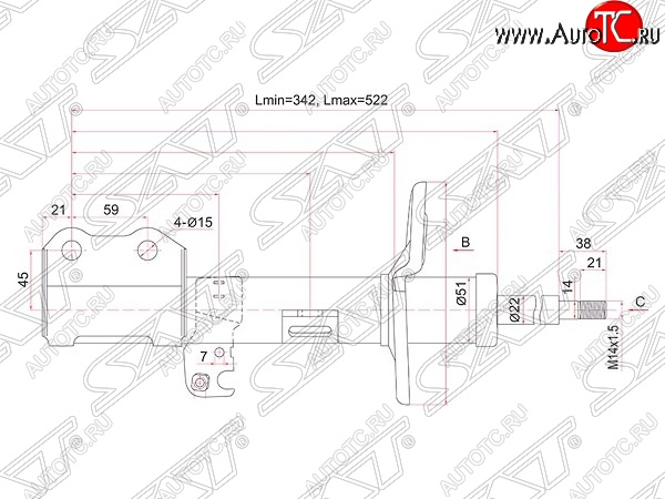 3 999 р. Левый амортизатор передний (2WD, 4WD) SAT  Toyota Allion  T260 - Premio  T260  с доставкой в г. Таганрог