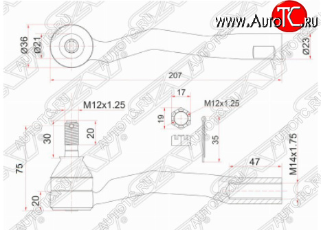 849 р. Правый наконечник рулевой тяги SAT Toyota Avensis T220 седан рестайлинг (2000-2003)  с доставкой в г. Таганрог