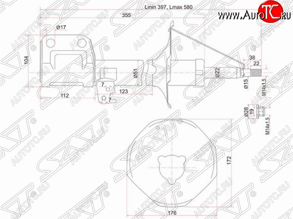 3 599 р. Правый амортизатор передний SAT Toyota Avensis T250 универсал дорестайлинг (2003-2006)  с доставкой в г. Таганрог