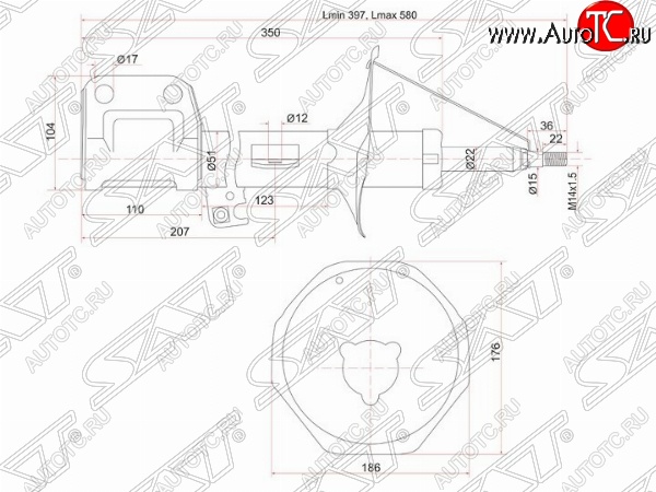 3 399 р. Левый амортизатор передний SAT Toyota Avensis T250 универсал дорестайлинг (2003-2006)  с доставкой в г. Таганрог