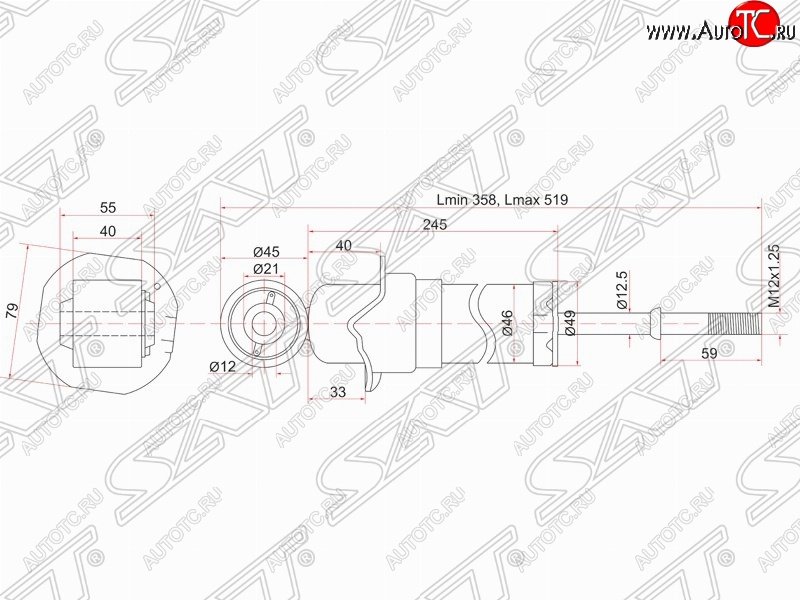 2 599 р. Амортизатор задний SAT  Toyota Avensis ( T250 седан,  T250 универсал) (2003-2008) дорестайлинг, дорестайлинг, рестайлинг, рестайлинг  с доставкой в г. Таганрог