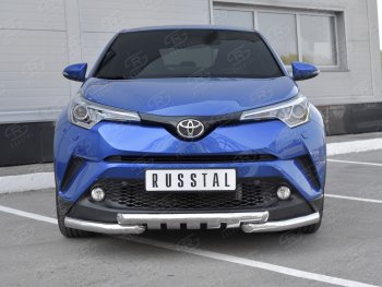 Защита переднего бампера (Ø63 мм с клыками, нержавейка) SLITKOFF Toyota C-HR NGX10, ZGX10 дорестайлинг (2016-2019)