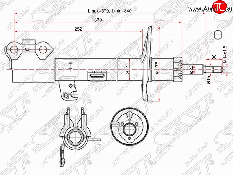 4 399 р. Правый амортизатор передний (2WD, 4WD) SAT Toyota Caldina T240 универсал дорестайлинг (2002-2004)  с доставкой в г. Таганрог