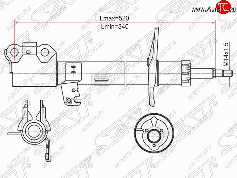 4 599 р. Левый амортизатор передний (2WD, 4WD) SAT Toyota Caldina T240 универсал дорестайлинг (2002-2004)  с доставкой в г. Таганрог