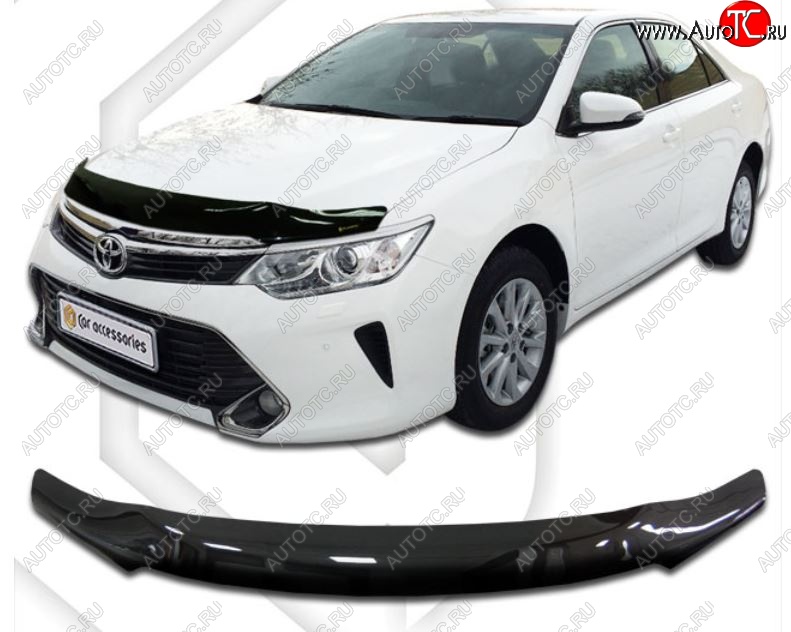 2 189 р. Дефлектор капота CA-Plastiс  Toyota Camry  XV55 (2014-2018) 1-ый рестайлинг, 2-ой рестайлинг (Classic черный, Без надписи)  с доставкой в г. Таганрог