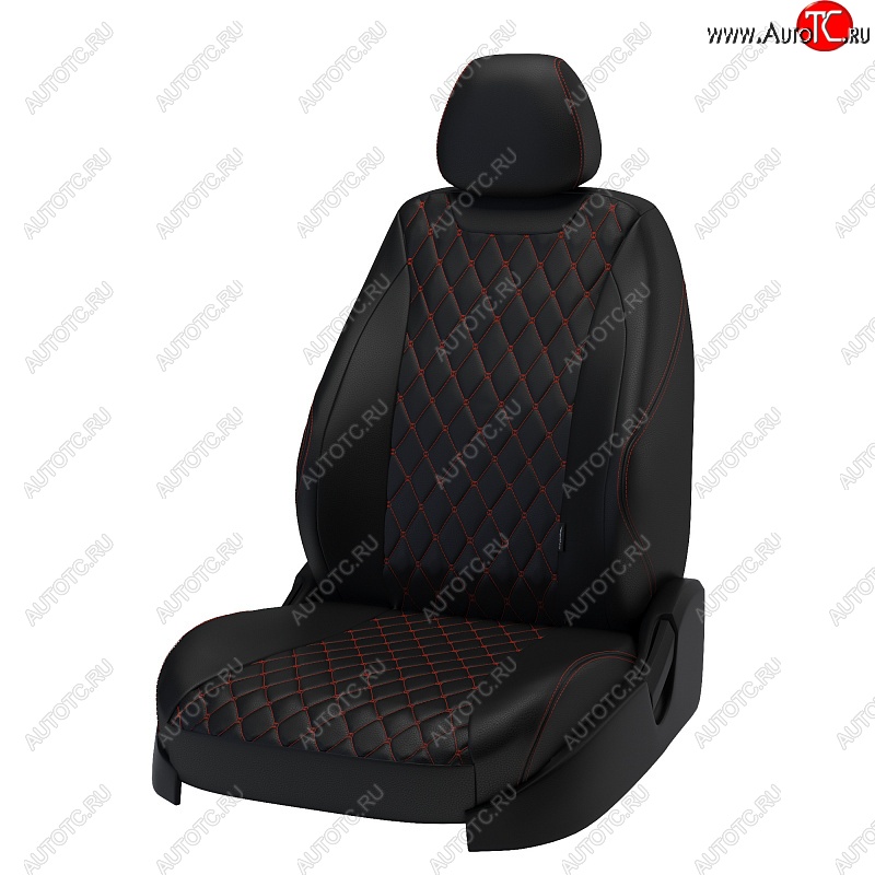 13 749 р. Чехлы для сидений Lord Autofashion Байрон (экокожа)  Toyota Camry  XV40 (2006-2011) дорестайлинг, рестайлинг (Чёрный, вставка чёрная, строчка красная)  с доставкой в г. Таганрог